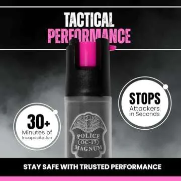 Police Magnum Mini Pepper Spray Self Defense- Small Discreet Pink OC Spray- 1 Pack 1/2oz Twist Lock Keyring (Pink Pocket Knife & Clear Sleeve)