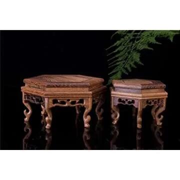 Beautiful Hand Craft Hexagon Rosewood Oriental Fishbowl Vase Stand 4.5"