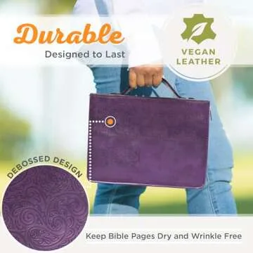 Christian Art Gifts Women's Fashion Bible Cover Faith Hebrews 11:1, Purple Paisley Faux Leather, Lar...