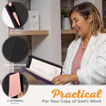 Christian Art Gifts Women's Fashion Bible Cover Faith Hebrews 11:1, Purple Paisley Faux Leather, Large