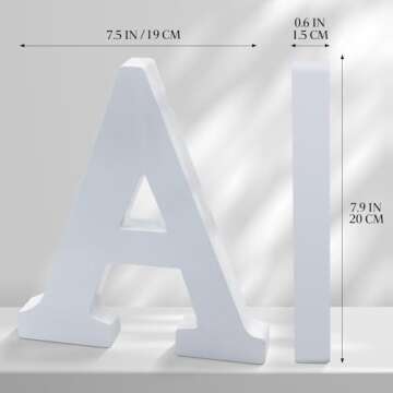 White Wooden Letters 8 Inch for Wall Decor,Large Unfinished Wood Letters for Home,Wooden Alphabet Le...