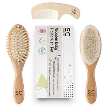 Baby Hair Brush and Baby Comb Set for Newborn, Boy and Girl - Wooden Baby Brush w/Soft Goat Bristles...