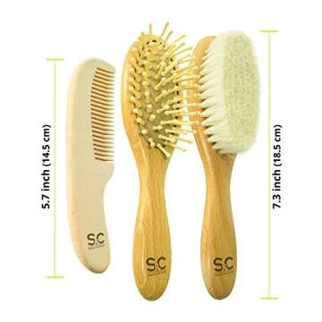 Baby Hair Brush and Baby Comb Set for Newborn, Boy and Girl - Wooden Baby Brush w/Soft Goat Bristles for Cradle Cap - Infant, Toddler Hair Brush, Baby Grooming kit, Soft Hair Brush by Stone & Clark