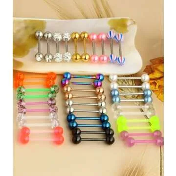 Suotarn 40pcs 14G Tongue rings For Women Stainless Steel Straight Tongue Barbell UV Acrylic Plastic Tongue Piercing Jewelry Nipple Piercings 5/8" Glow in Dark Flexible Retainer Body Jewelry for Men