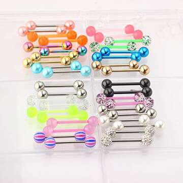 Suotarn 40pcs 14G Tongue rings For Women Stainless Steel Straight Tongue Barbell UV Acrylic Plastic Tongue Piercing Jewelry Nipple Piercings 5/8" Glow in Dark Flexible Retainer Body Jewelry for Men