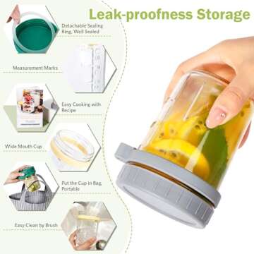 HuaQi Overnight Oats Jars with Spoons and Lids - Mason Jars 16 Oz with Lids - Glass Jar with Lid 6pack Yogurt Containers with Lids for Overnight Oats, Meal Prep,Yogurt,Chia Pudding, Salad, Fruit