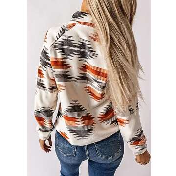 SELINK Womens Fleece Jacket Western Aztec Print Long Sleeve Snap Button Down Shacket Jackets with Po...