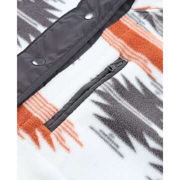 SELINK Womens Fleece Jacket Western Aztec Print Long Sleeve Snap Button Down Shacket Jackets with Pockets Grey-L