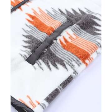 SELINK Womens Fleece Jacket Western Aztec Print Long Sleeve Snap Button Down Shacket Jackets with Pockets Grey-L