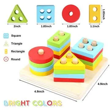 WOOD CITY Wooden Montessori Sorting & Stacking Toys for Toddlers 1 2 3 Year Old, Educational Shape Color Recognition Puzzle Stacker, Development & Learning Toys Boys Girls