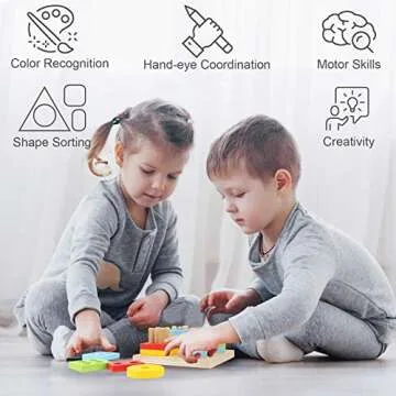 WOOD CITY Wooden Montessori Sorting & Stacking Toys for Toddlers 1 2 3 Year Old, Educational Shape Color Recognition Puzzle Stacker, Development & Learning Toys Boys Girls