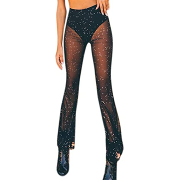 Women's Rave Sheer Mesh Sparkly Pants - Perfect for Festivals and Dance Events