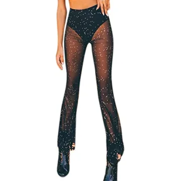 Women's Rave Sheer Mesh Sparkly Pants - Perfect for Festivals and Dance Events