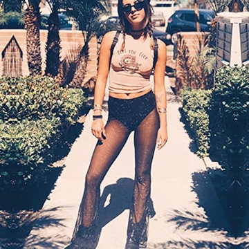 Stylish Women's Sparkly Rave Sheer Mesh Pants for Festivals