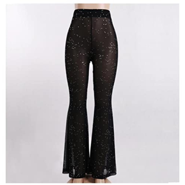 Stylish Women's Sparkly Rave Sheer Mesh Pants for Festivals