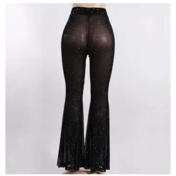 Stylish Women's Sparkly Rave Sheer Mesh Pants for Festivals