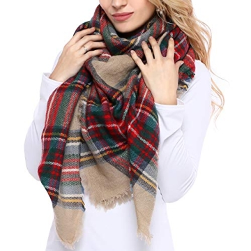 Bess Bridal Women's Plaid Blanket Winter Scarf Warm Cozy Tartan Wrap Oversized Shawl Cape (One Size,...