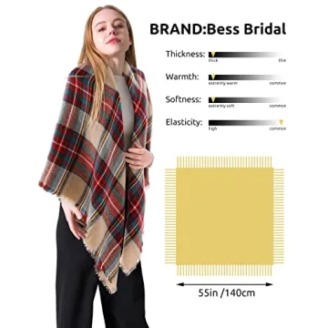 Bess Bridal Women's Plaid Blanket Winter Scarf Warm Cozy Tartan Wrap Oversized Shawl Cape (One Size, Camel)