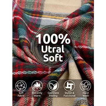 Bess Bridal Women's Plaid Blanket Winter Scarf Warm Cozy Tartan Wrap Oversized Shawl Cape (One Size, Camel)