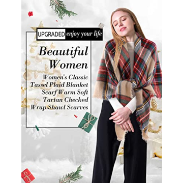 Bess Bridal Women's Plaid Blanket Winter Scarf Warm Cozy Tartan Wrap Oversized Shawl Cape (One Size, Camel)