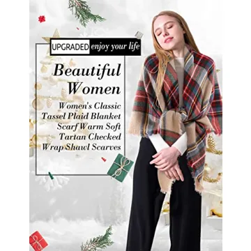 Bess Bridal Women's Plaid Blanket Winter Scarf Warm Cozy Tartan Wrap Oversized Shawl Cape (One Size, Camel)