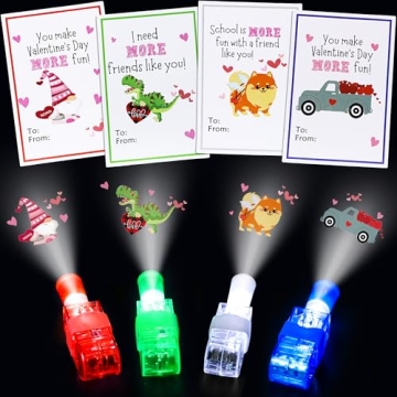 28Pcs Finger Lights Valentines Day Gifts for Kids, Valentines Day Cards for Kids School Classroom Li...