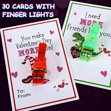 Finger Lights Valentine Cards for Kids - 28Pcs Set