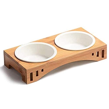 Companet Multiple Cat Elevated Bowls Dog Raised Bowl Ceremic Bowl Cat Feeder with Bamboo Stand Pet F...