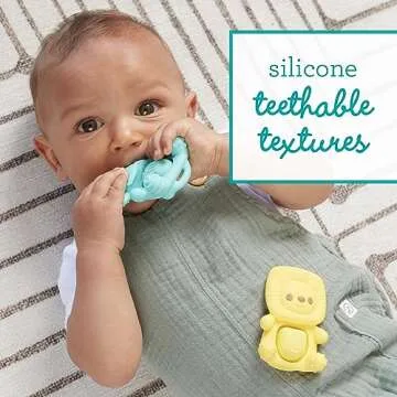 Infantino Teethimal Pop Pals - Elephant & Lion Sensory Popper Toy with Soothing Teething Textures fo...