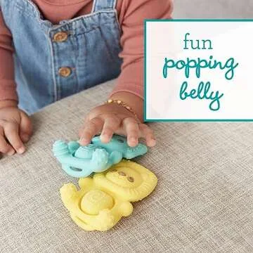 Infantino Teethimal Pop Pals - Elephant & Lion Sensory Popper Toy with Soothing Teething Textures for Infants & Toddlers, 6M+