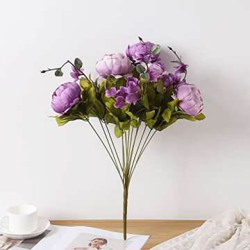 Duovlo Fake Flowers Vintage Artificial Peony Silk Flowers Wedding Home Decoration,Pack of 1 (New Purple)