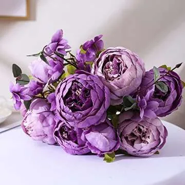 Duovlo Fake Flowers Vintage Artificial Peony Silk Flowers Wedding Home Decoration,Pack of 1 (New Purple)
