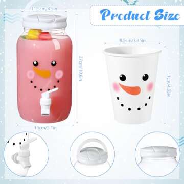 Umigy Christmas 1 Gallon Plastic Drink Dispenser with Spigot, Beverage Dispenser with 20 Pcs 12 oz Snowman Paper Party Cups Water Dispenser Tea Jar for Parties, Lemonade, Tea, Beer