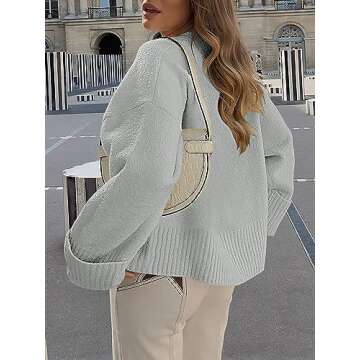 LOGENE Women's Oversized Sweater Crewneck Long Sleeve Soft Fuzzy Knit Pullover Sweaters 2024 Winter Fashion Warm Tops Clothes Light Grey Medium