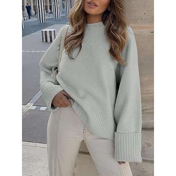 LOGENE Women's Oversized Sweater Crewneck Long Sleeve Soft Fuzzy Knit Pullover Sweaters 2024 Winter Fashion Warm Tops Clothes Light Grey Medium
