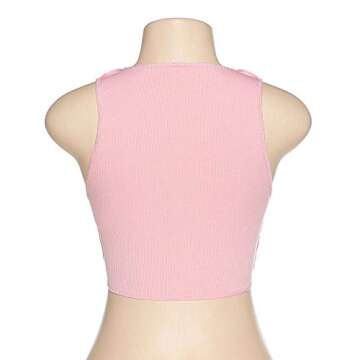 Miessial Women's Punk Knit Crop Tank Top Cute Colorful Clubwear Camisoles Top Pink 2-4