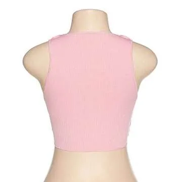 Miessial Women's Punk Knit Crop Tank Top Cute Colorful Clubwear Camisoles Top Pink 2-4