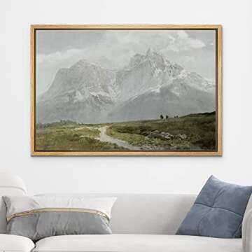 wall26 Framed Canvas Print Wall Art Vintage Winter Storm Mountain Valley Nature Wilderness Illustrations Fine Art Decorative Landscape Relax/Calm for Living Room, Bedroom, Office - 16"x24" Natural