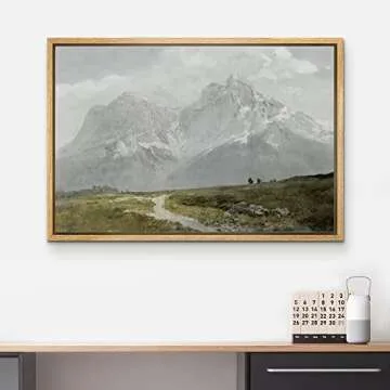 wall26 Framed Canvas Print Wall Art Vintage Winter Storm Mountain Valley Nature Wilderness Illustrations Fine Art Decorative Landscape Relax/Calm for Living Room, Bedroom, Office - 16"x24" Natural