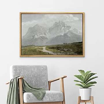 wall26 Framed Canvas Print Wall Art Vintage Winter Storm Mountain Valley Nature Wilderness Illustrations Fine Art Decorative Landscape Relax/Calm for Living Room, Bedroom, Office - 16"x24" Natural