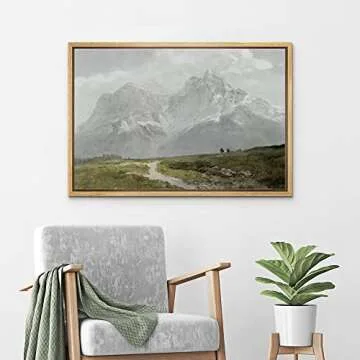 wall26 Framed Canvas Print Wall Art Vintage Winter Storm Mountain Valley Nature Wilderness Illustrations Fine Art Decorative Landscape Relax/Calm for Living Room, Bedroom, Office - 16"x24" Natural