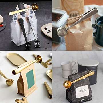 10 PCS Coffee Scoop with Clip,2 in 1 Stainless Steel 1 tbsp Ground Measuring Spoon with Bag Clip for Coffee Tea/Pet Food/Protein Powder