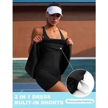 IUGA Womens Tennis Dress Built in Shorts & Bra Adjustable Straps Exercise Workout Dress with Pockets Golf Athletic Dresses Black