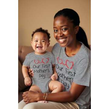 Tstars Our First Mothers Day Mommy and Me Matching Outfits Mom and Baby Shirts Set Mom Gray Small/Ba...