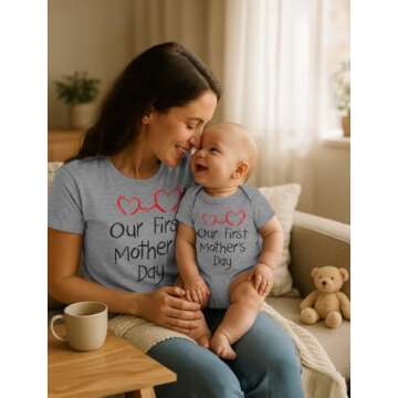 Tstars Our First Mothers Day Mommy and Me Matching Outfits Mom and Baby Shirts Set Mom Gray Small/Baby Gray Newborn (0-3M)