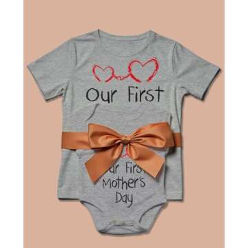Tstars Our First Mothers Day Mommy and Me Matching Outfits Mom and Baby Shirts Set Mom Gray Small/Baby Gray Newborn (0-3M)