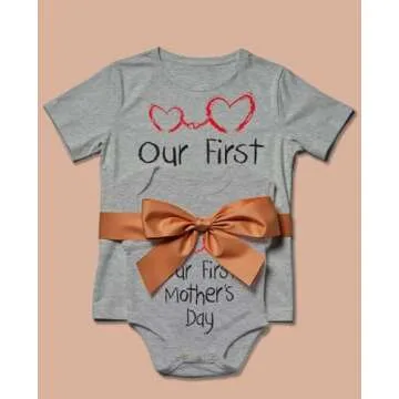 Tstars Our First Mothers Day Mommy and Me Matching Outfits Mom and Baby Shirts Set Mom Gray Small/Baby Gray Newborn (0-3M)