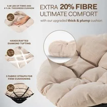 Bme 40" Ergonomic Wicker Papasan Chair - 360-Degree Swivel