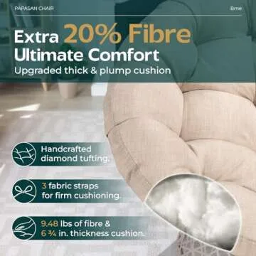 Bme 40" Ergonomic Wicker Papasan Chair - 360-Degree Swivel