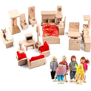 5 Set Dollhouse Furniture Accessories Wooden Bathroom/Living Room/Dining Room/Bedroom/Kitchen House ...